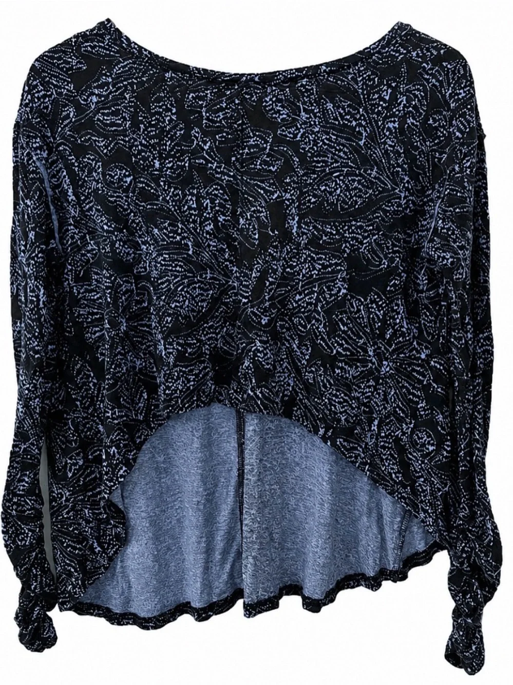 Free People High Low Split Back Top Size Small Black Blue Floral